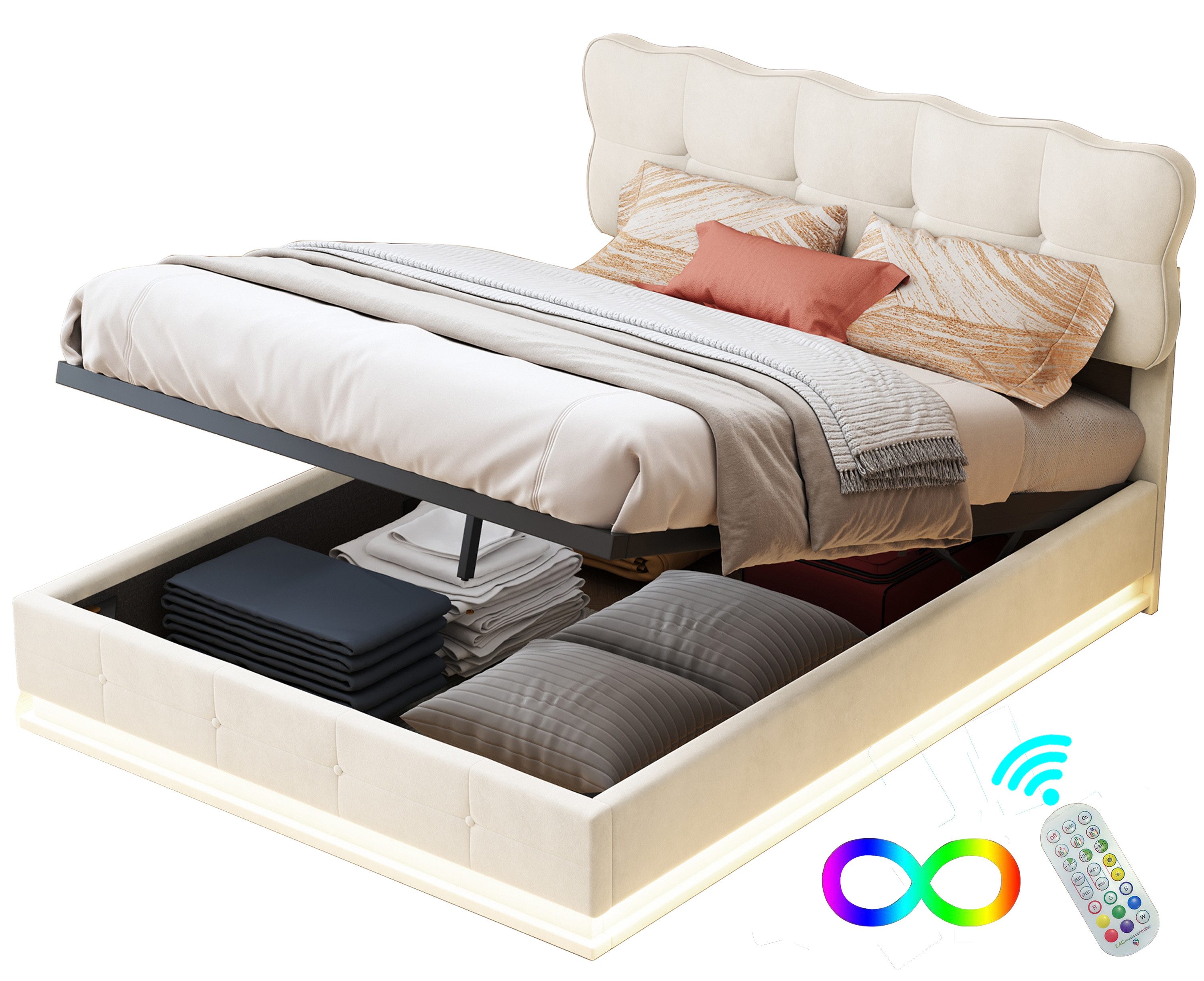 FUROKOY Polsterbett Doppelbett Stauraumbett Hydraulisch anhebbarer günstig online kaufen