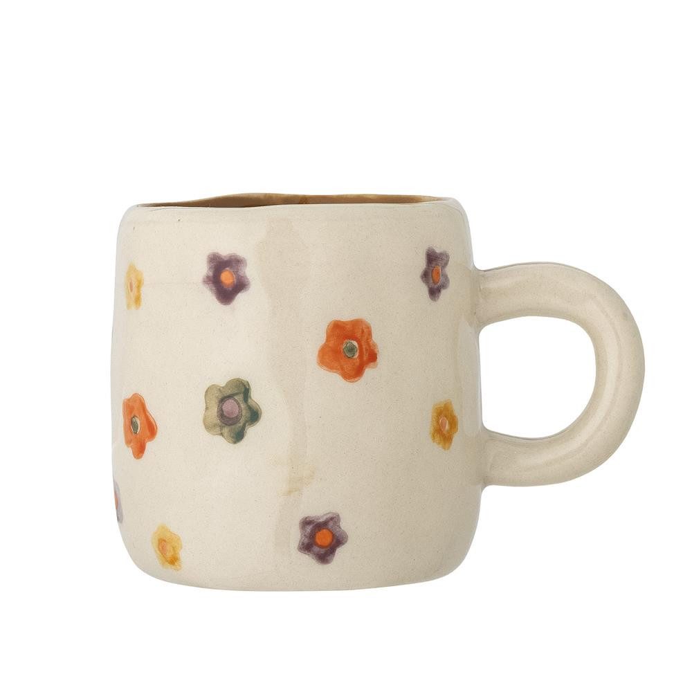 Bloomingville Tasse MINI Addy, Natur mit bunten Blumen, Steingut, Steingut, Kindertasse, Dänisches Design, Geschenktasse, Geschenkidee, Handbemalt