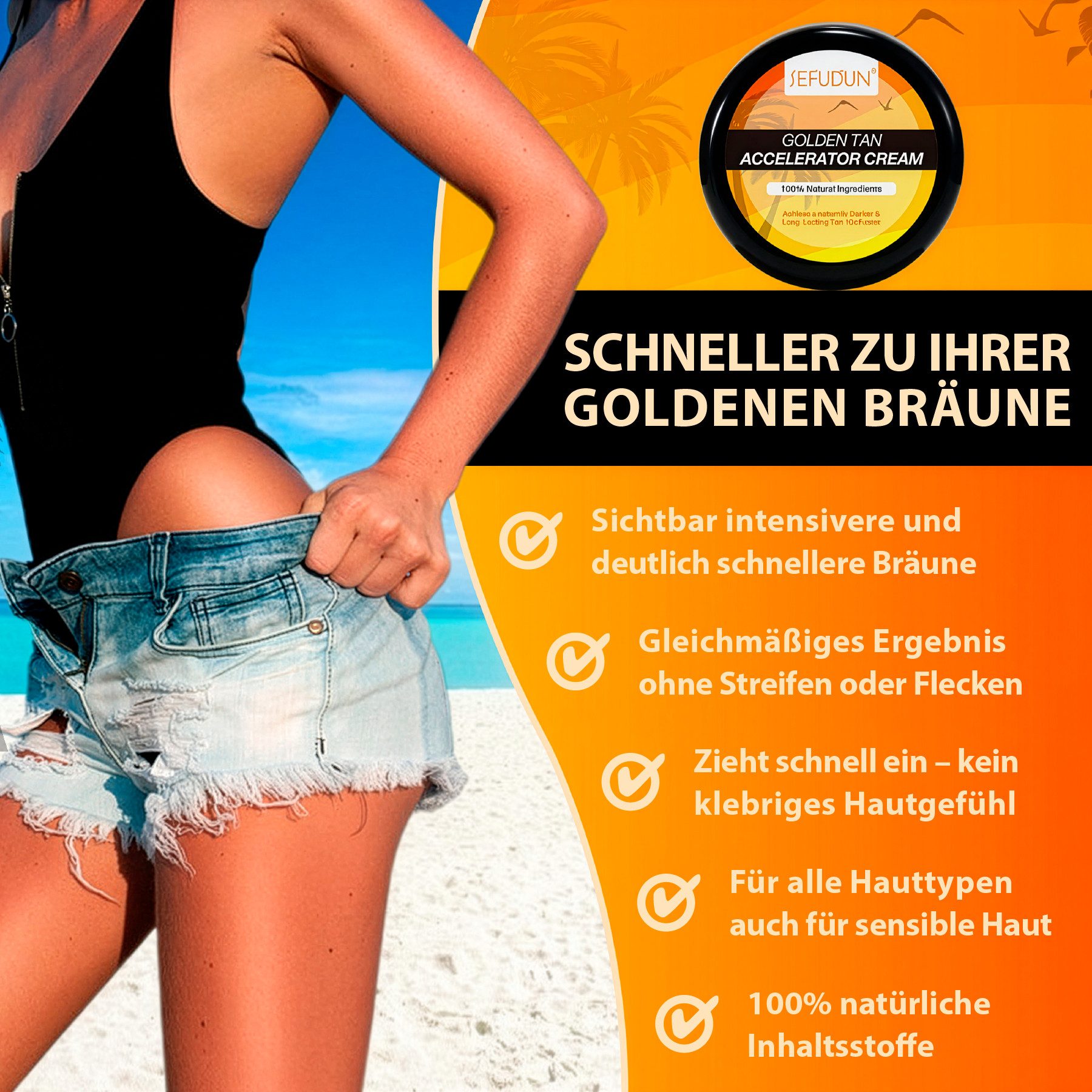 ALIVER Selbstbräunungscreme Bräunungsbeschleuniger Sonnencreme Bräunungscreme Bräunung Tanning, 1-tlg., Körperbräunung, Beschleuniger, Solarium, Sonne, Creme