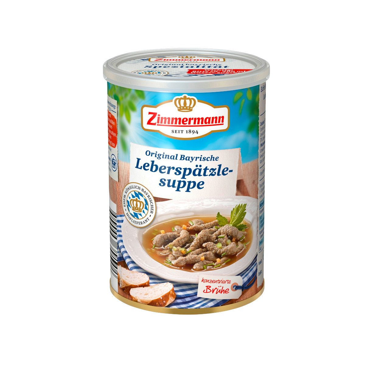 Zimmermann Wurstkonserve, Zimmermann Echt Bayrische Leberspätzle-Suppe konzentriert 400ml