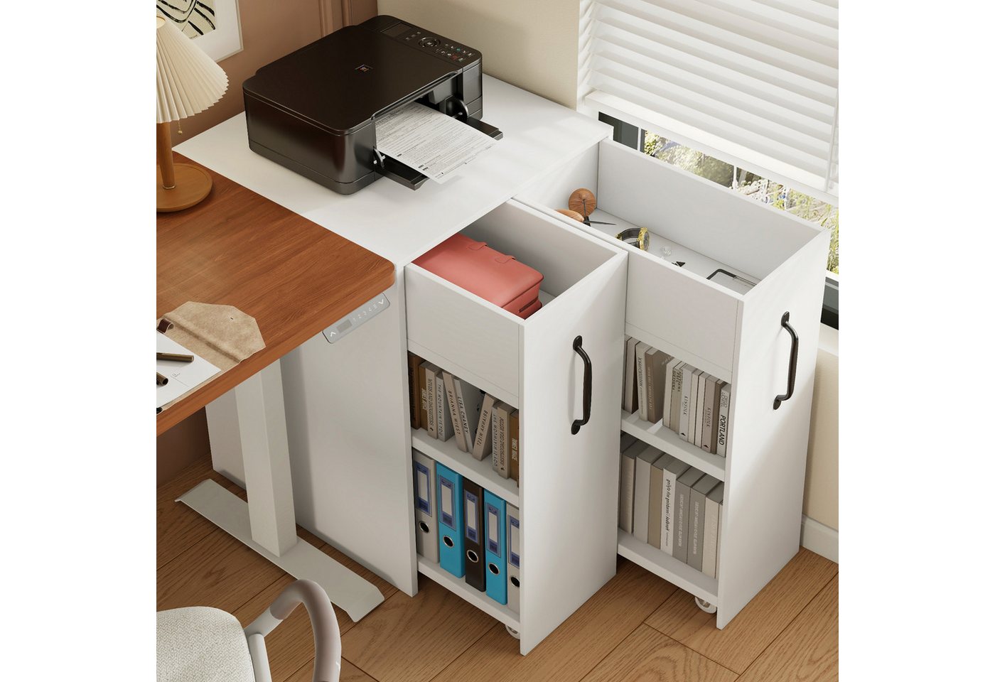 Odikalo Aktenschrank Sideboard Nachttisch Rollen Fächern Schublade Austauschbar Ausziehbar (Aktenschrank auf Rollen 52x50x75 cm - mit Fächern und Schubladen, Aktenschrank aus Holz, links-rechts tauschbar, Einzelschrank voll ausziehbar, mit Absturzsicherun