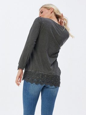 Body Needs Langarmshirt Longsleeve koerpernah mit Cutouts und Strassdetails