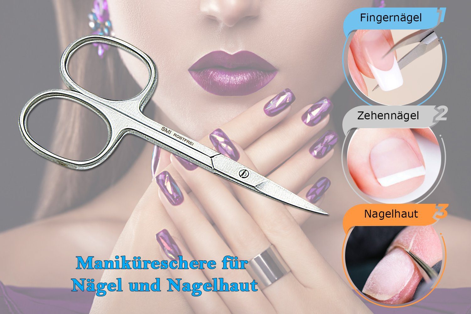 SMI Nail Scissors Cuticle Scissors Curved Skin Scissors Manicure Scissors + Case