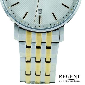 Regent Quarzuhr Regent Herren Armbanduhr Analog, (Analoguhr), Herren Armbanduhr rund, extra groß (ca. 39mm), Metallarmband