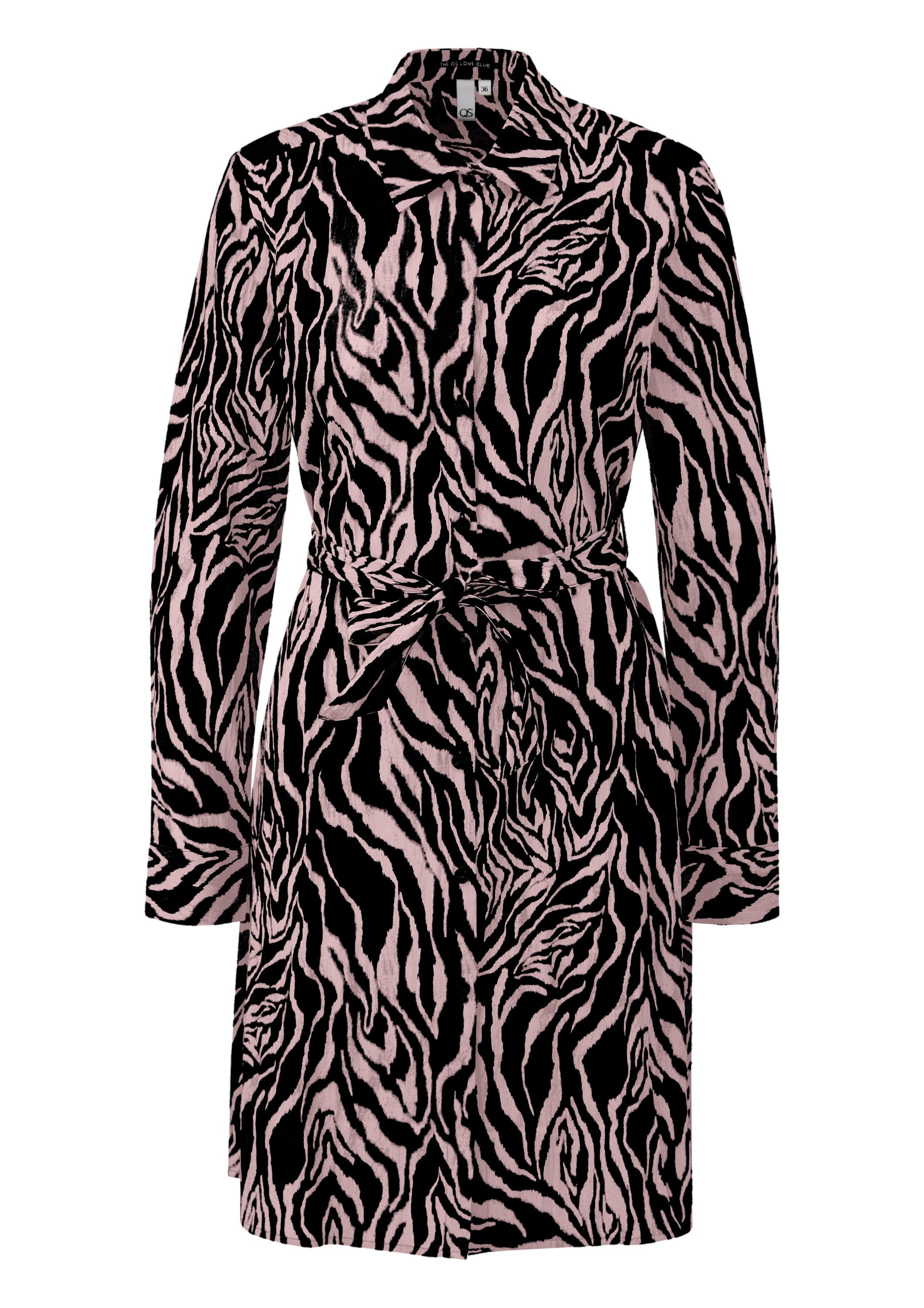 QS Minikleid Kleid Gemustertes Hemdblusenkleid mit Bindegürtel günstig online kaufen