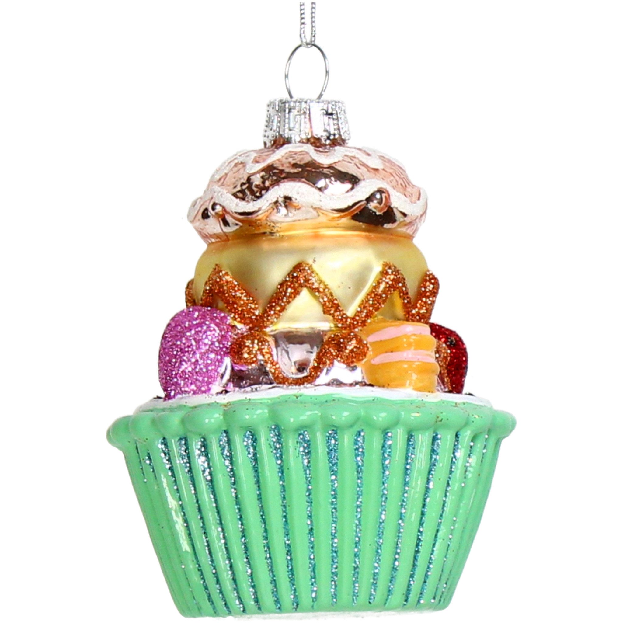 HD Collection Christbaumschmuck, Christbaumschmuck 9,3cm Glas Cupcake Figur Mint