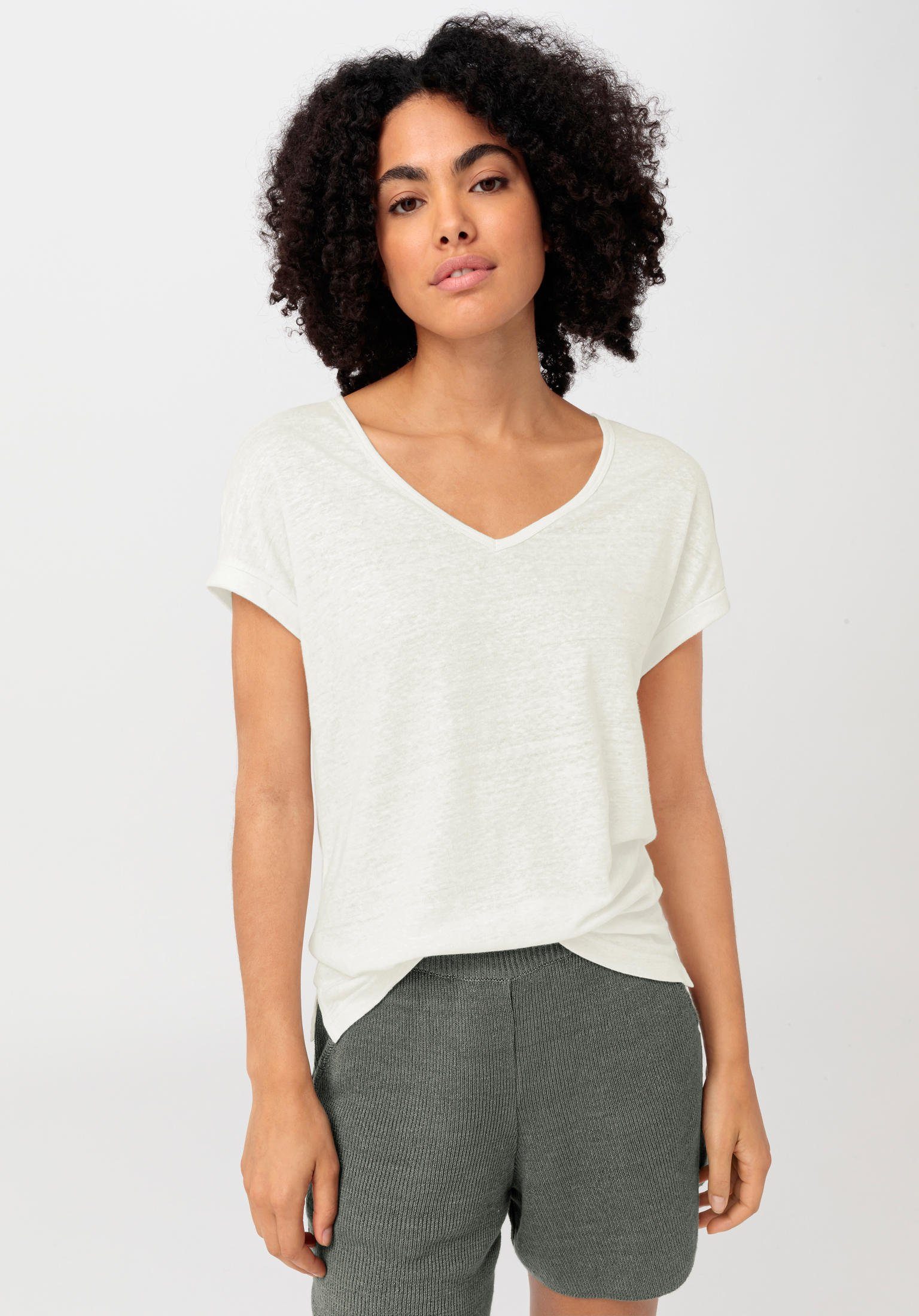 Hessnatur T-Shirt Kurzarm aus reinem Leinen (1-tlg)