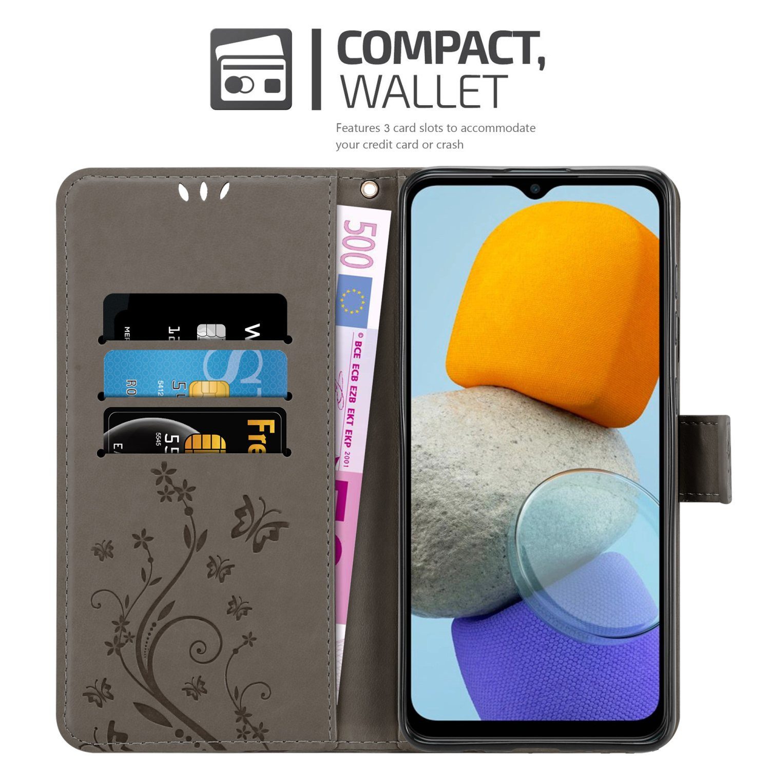 Cadorabo Handyhülle für Samsung Galaxy M23 5G Hülle Samsung Galaxy M23 5G, Hülle Schutzhülle Blumen Flower mit Standfunktion Kartenfach Magnet
