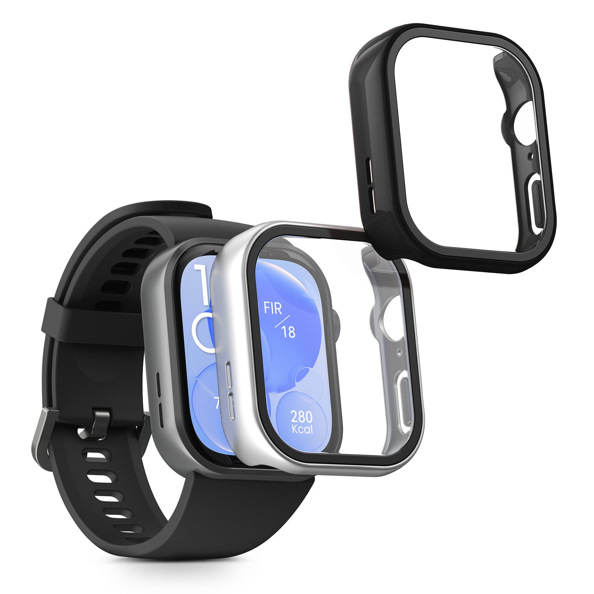 kwmobile Smartwatch-Hülle 2x Glas Hülle für Huawei Watch Fit 3, Schutzhülle Fullbody Fitnesstracker Case Set aus Glas