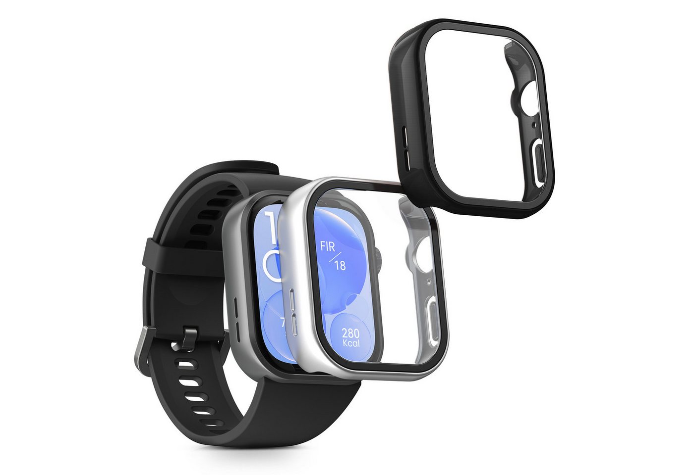 kwmobile Smartwatch-Hülle 2x Glas Hülle für Huawei Watch Fit 3, Schutzhülle Fullbody Fitnesstracker Case Set aus Glas