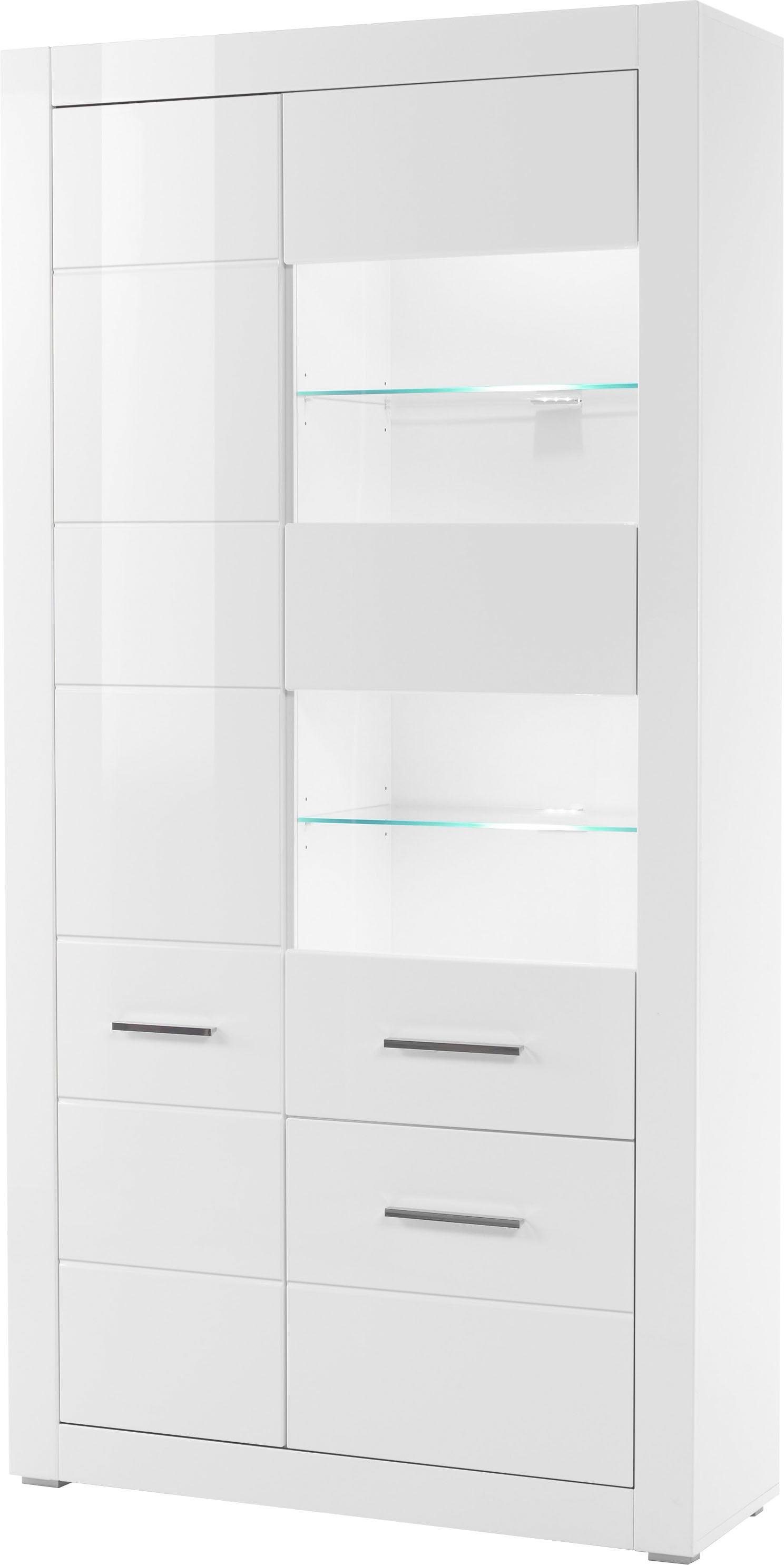 Home affaire Vitrine Bianco, moderne Standvitrine, Vitrinenschrank, Glasvitrine silberne Metallgriffe, ausreichend Stauraum, zeitlos, 198 cm hoch