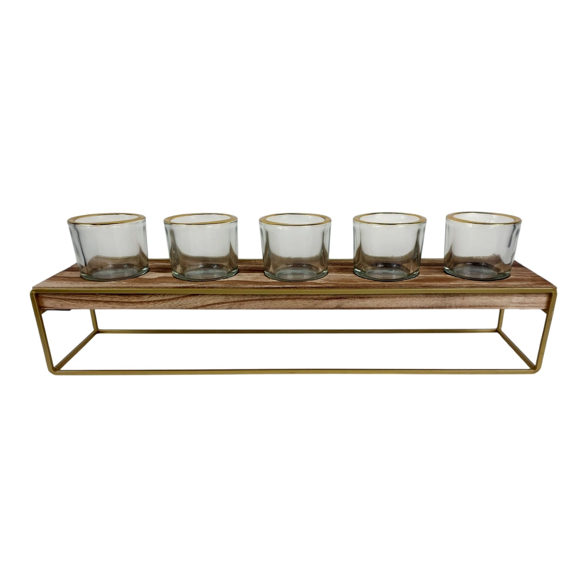 sesua Kerzenhalter Kerzenhalter Teelichthalter 5er aus Glas, Metall und Holz