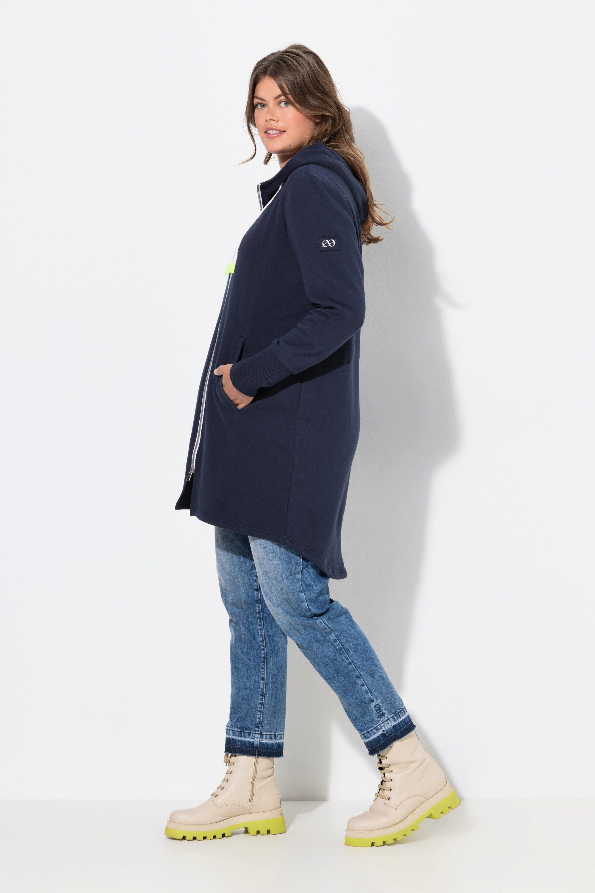 Laurasøn Sweatjacke Sweatjacke lang geschnitten Kapuze Langarm – Bild 4 von 4