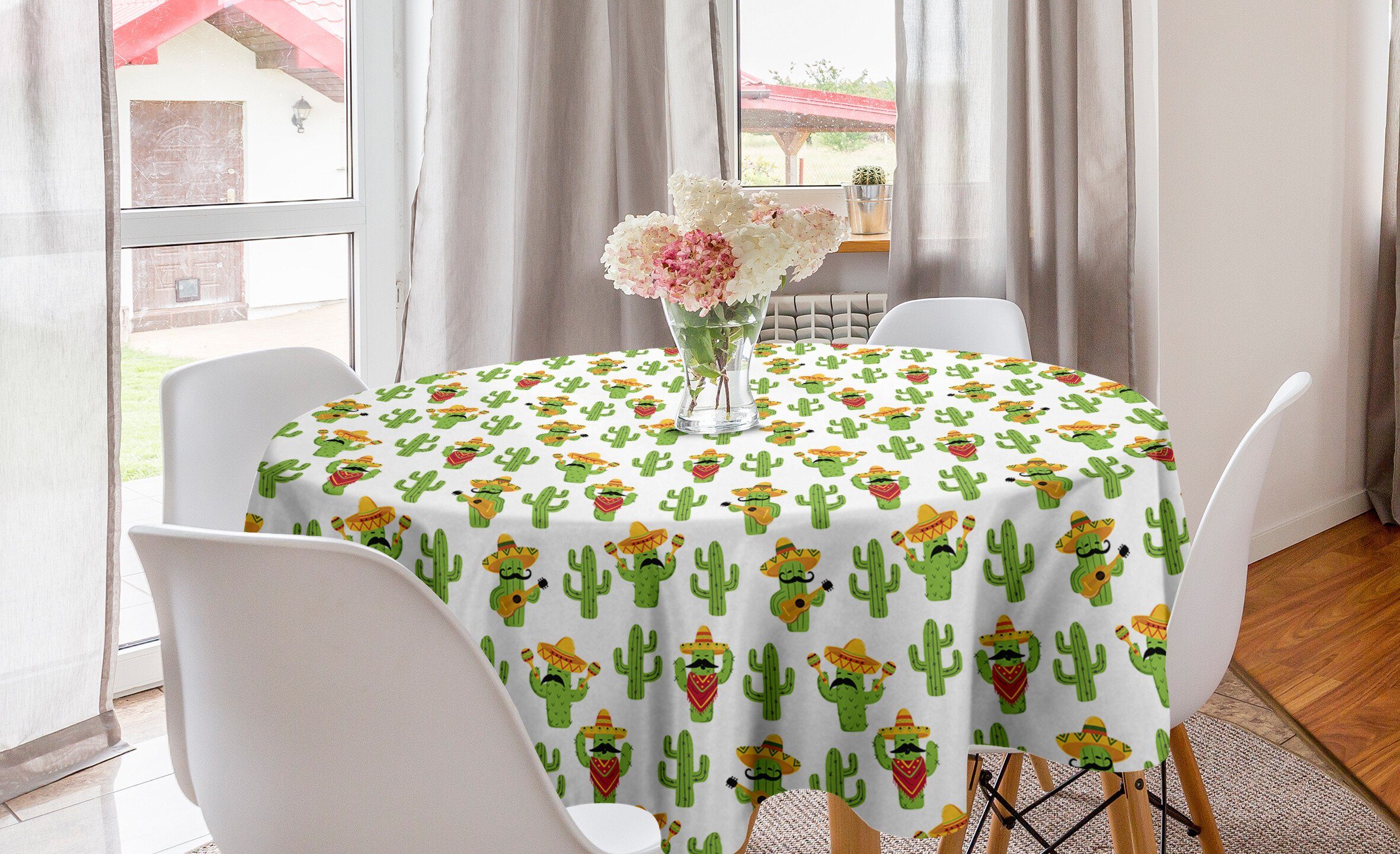 Abakuhaus Tischdecke Kreis Tischdecke Abdeckung für Esszimmer Küche Dekoration, Cinco de Mayo Cactus Charaktere Fun