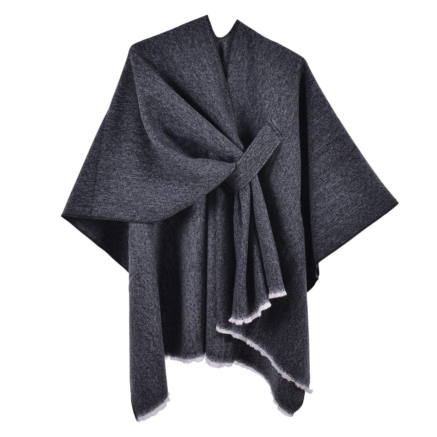 Refttenw Poncho Diagonal gebundener Schlitzumhang mit Quasten,Poncho Damen Winter