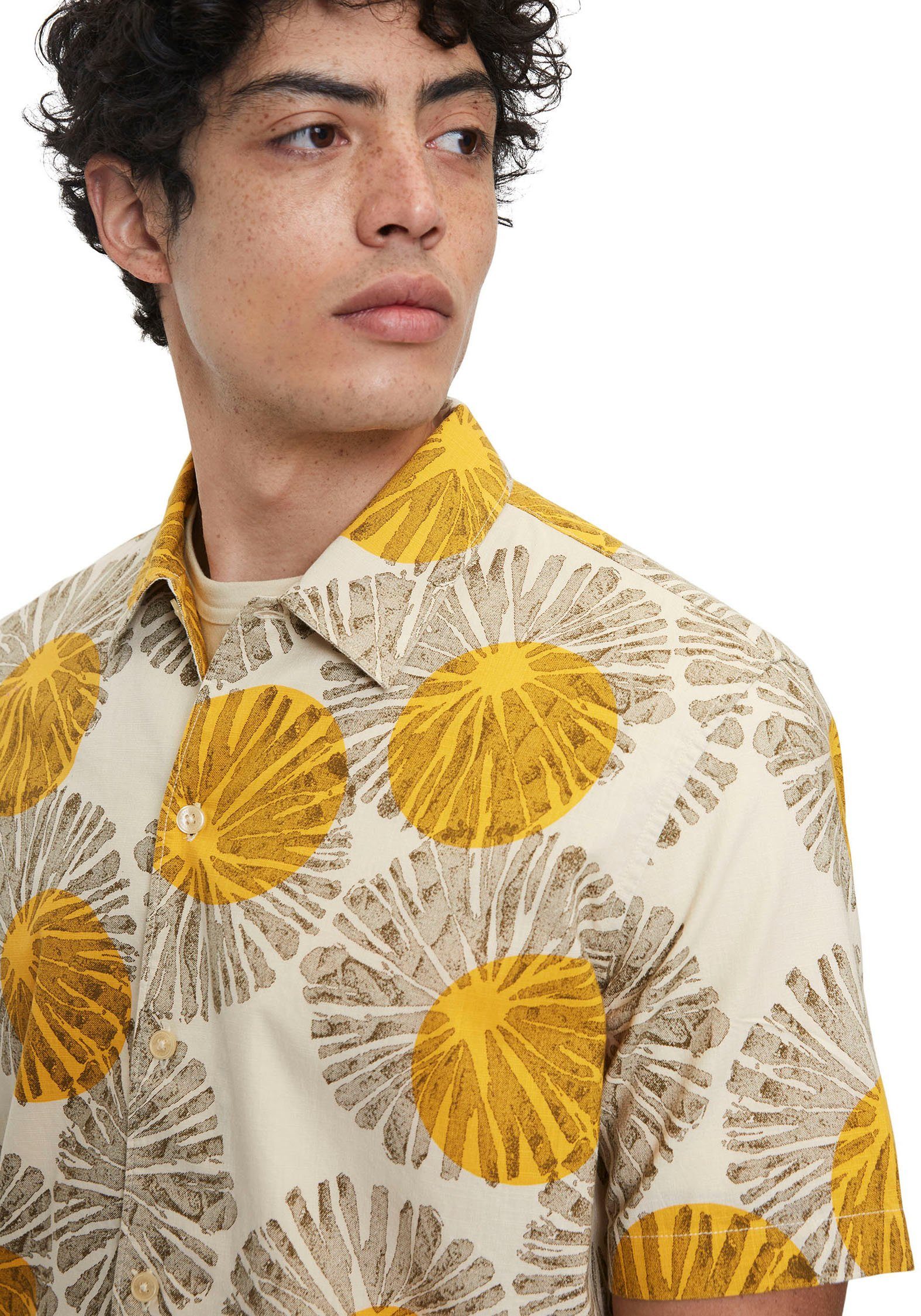 Marc sand Hawaii-Print O'Polo mit mais Kurzarmhemd grafischem