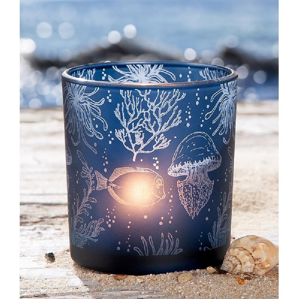 GILDE Kerzenhalter Windlicht Korallenriff Fischmotiv Glas (8cm)