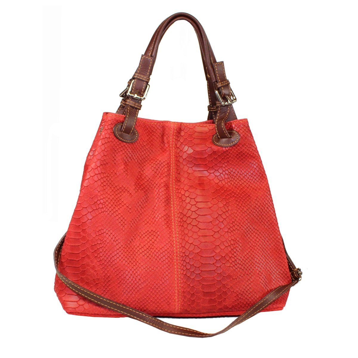 Rot Made Italy Handtasche fs-bags Prägung, mit in fs6929, Leder