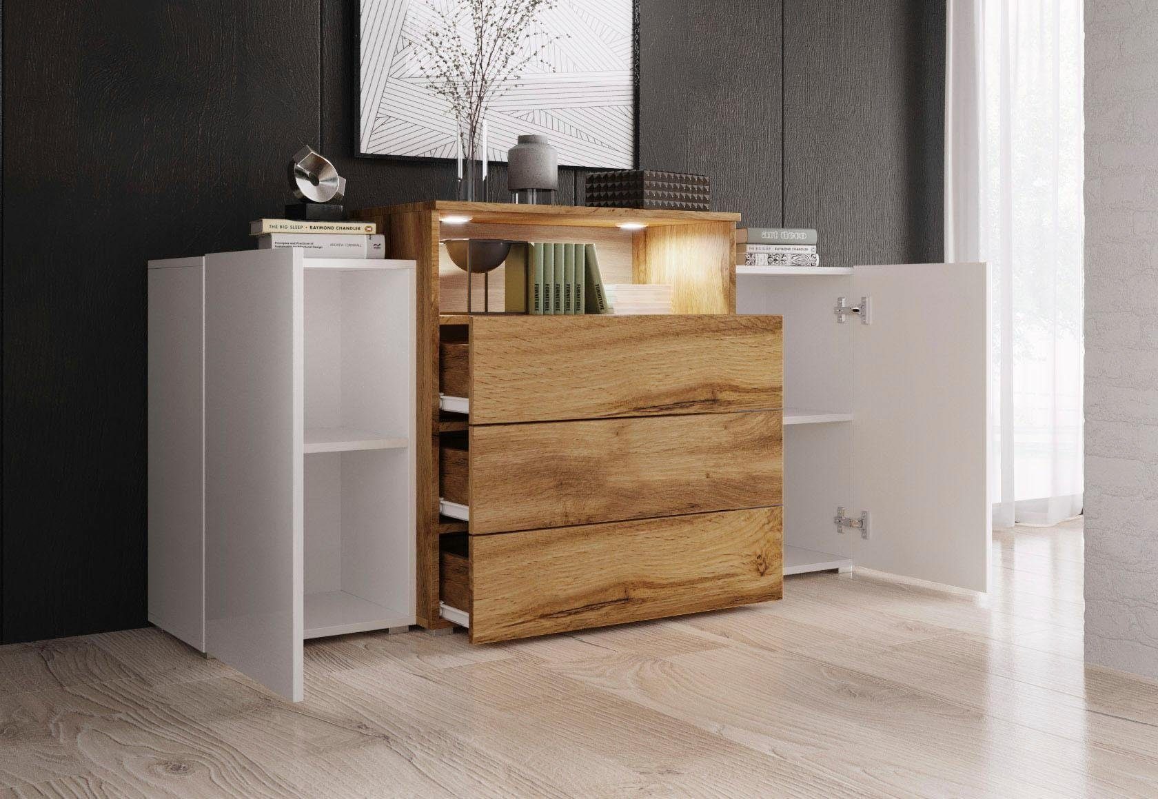 Home affaire Sideboard URBAN III, Moderne Kommode mit 3 Schubladen und 4 Fächern, Breite 150 cm