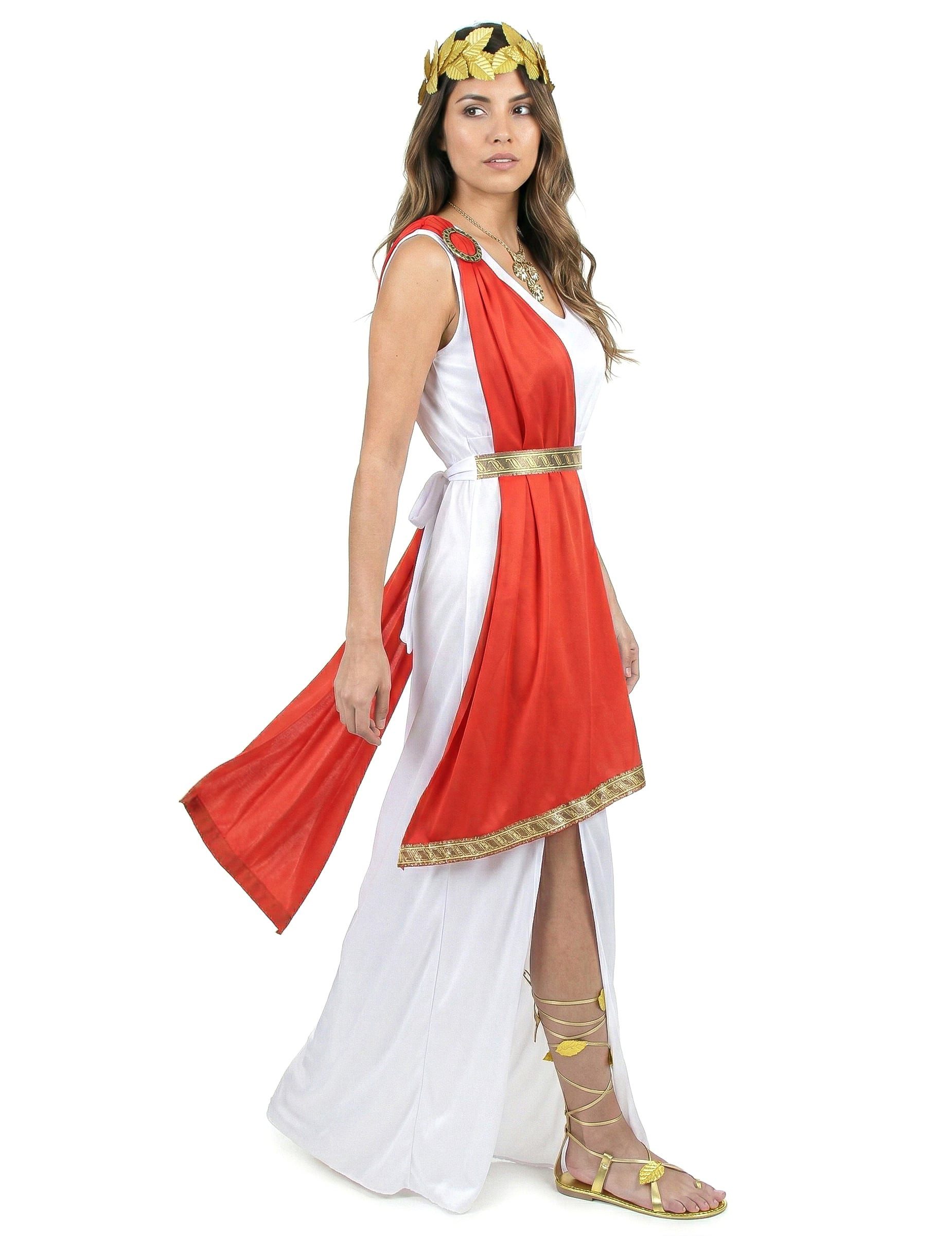 JADEO Kostüm Elegante Göttin-Damenkostüm Antike weiss-rot-gold