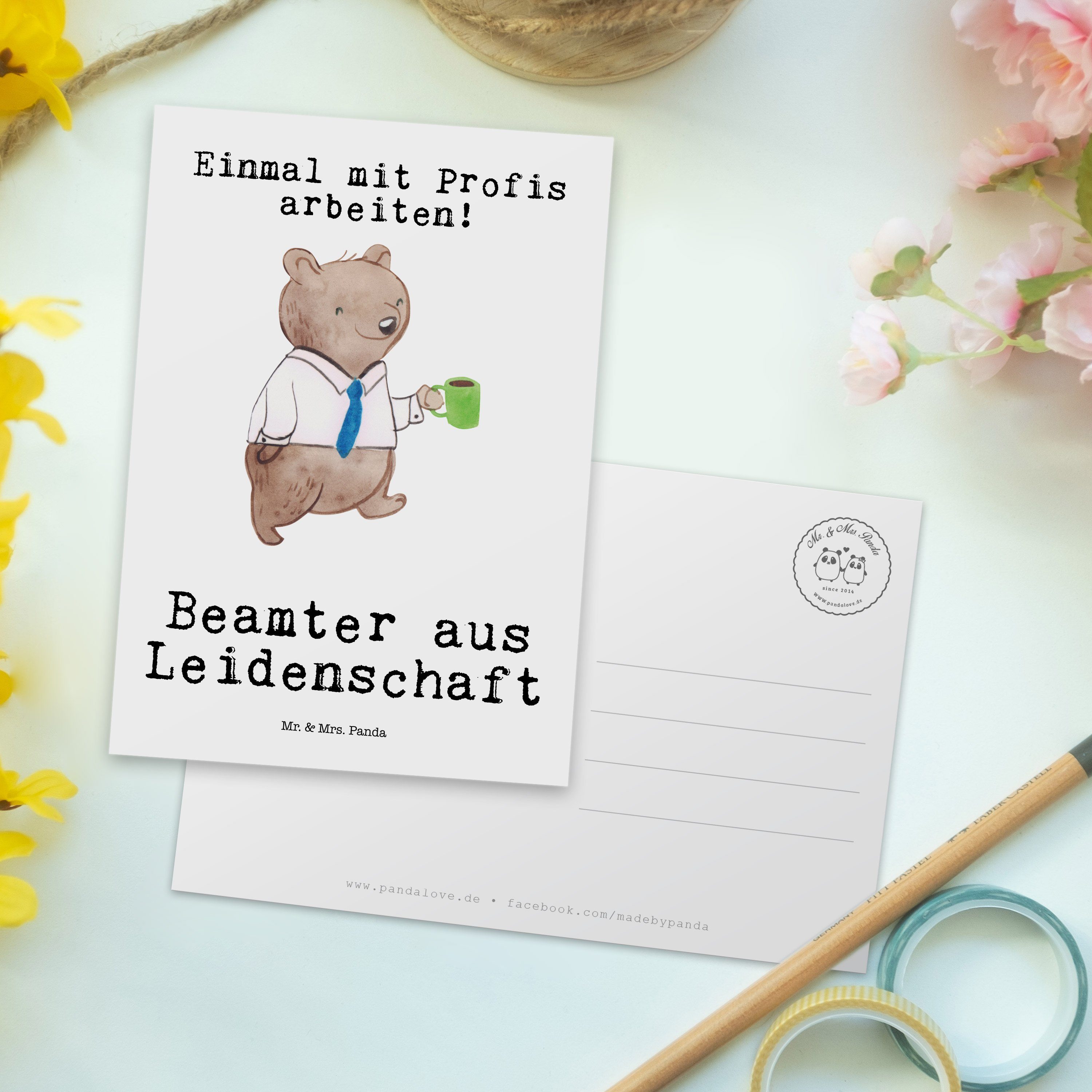 - Mr. Panda Geschenk, aus Leidenschaft Beamtentum & Postkarte - Weiß Beamter Mrs. Verbeamtung,