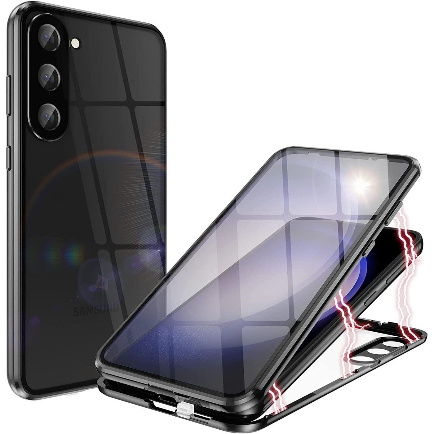 CoolGadget Handyhülle Metall Magnet Handy Case für Samsung Galaxy S23 Plus 6,6 Zoll, Hülle 360 Grad Schutz Cover Gehärtetes Glas für Samsung S23+ 5G