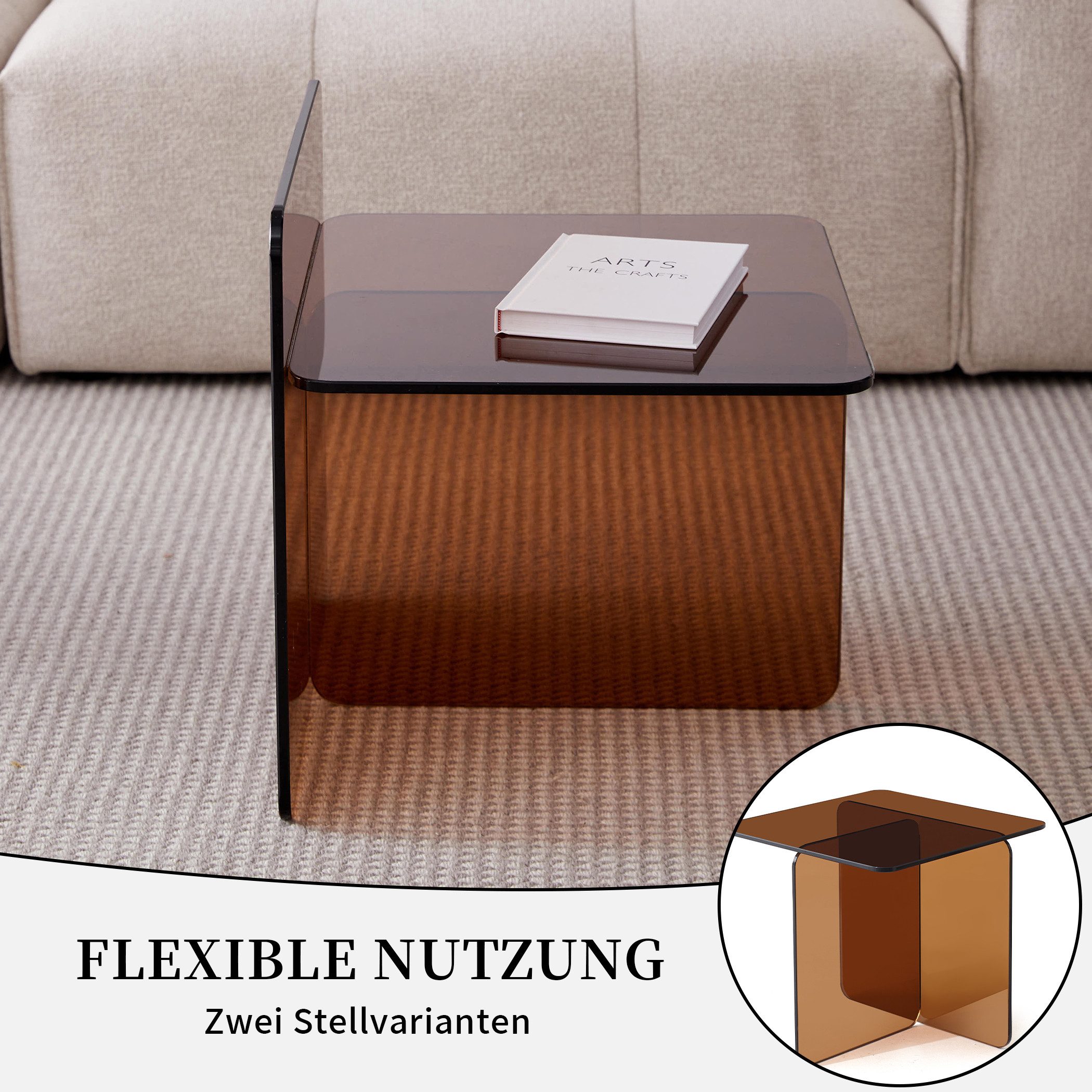 SeedWave Couchtisch Beistelltisch mit T-förmigem Gestell, 40cm Quadratischer Tischplatte, bis 23kg belastbar, Wohnzimmertisch aufrecht oder seitlich plazieren – Bild 5 von 5