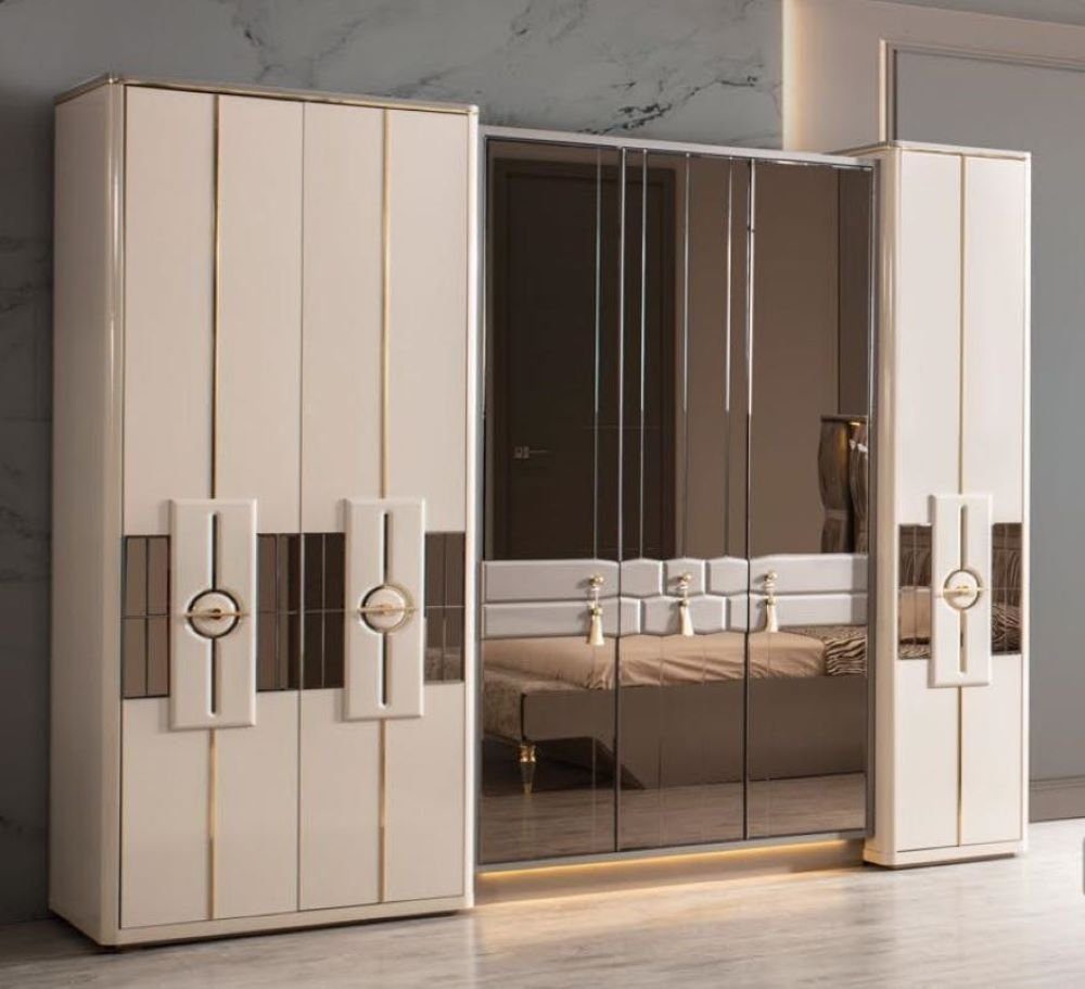 JVmoebel Schlafzimmer-Set Modern Garnitur Doppelbett 4tlg, Bett (4-St) Luxus Schlafzimmer Beige Holz Set