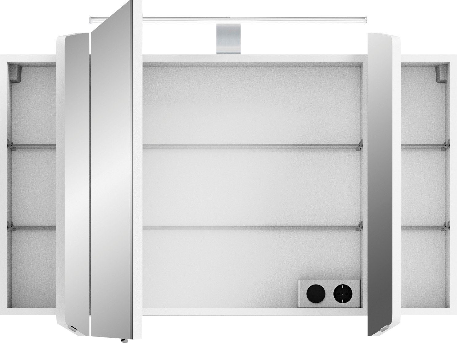Saphir Spiegelschrank Cassca Sprint Badschrank, 3 Spiegeltüren, 6 Einlegeböden, 100 cm breit inkl. LED-Beleuchtung, Türdämpfer, Schalter-/Steckdosenkombination