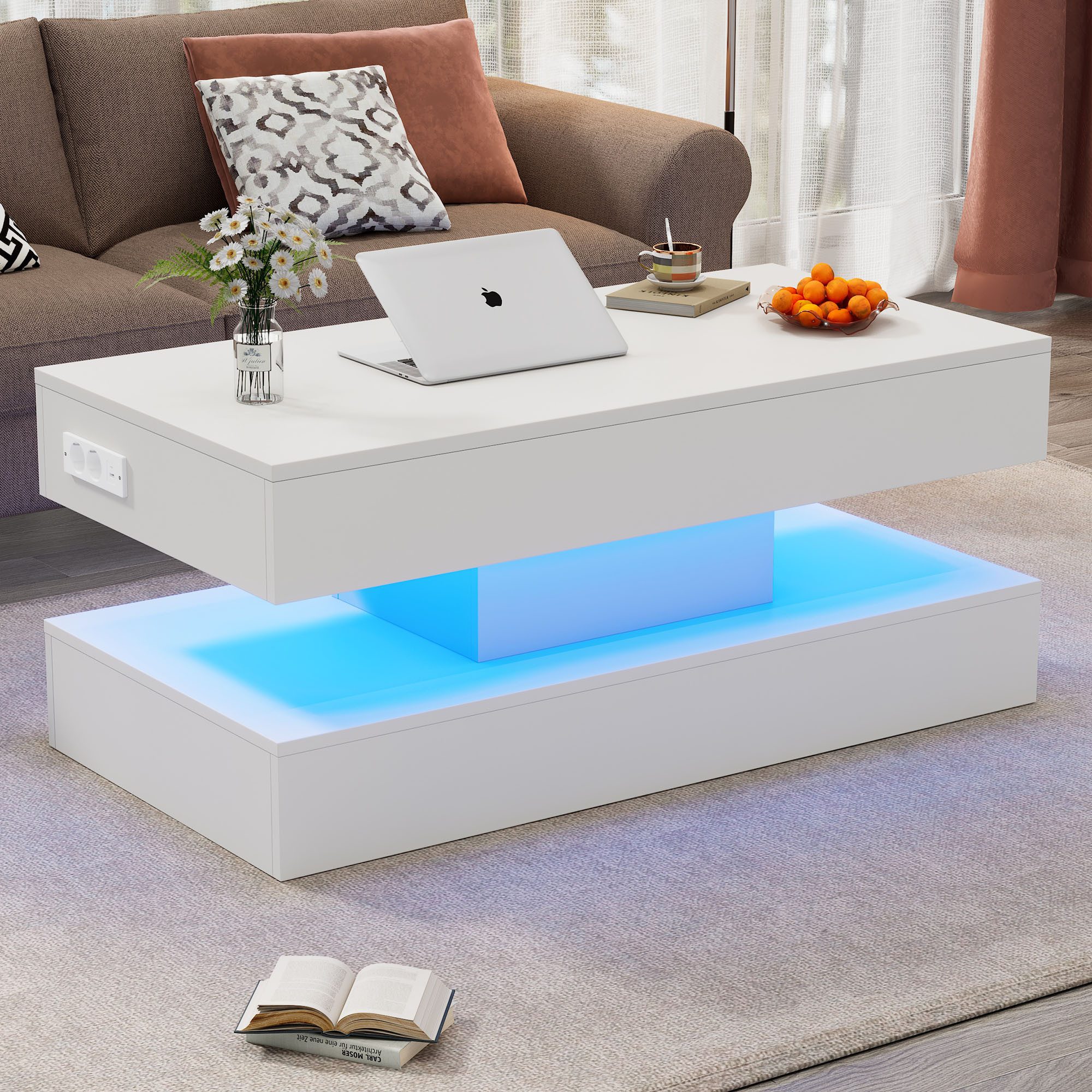 Merax Couchtisch mit LED-Beleuchtung und verstecktem günstig online kaufen
