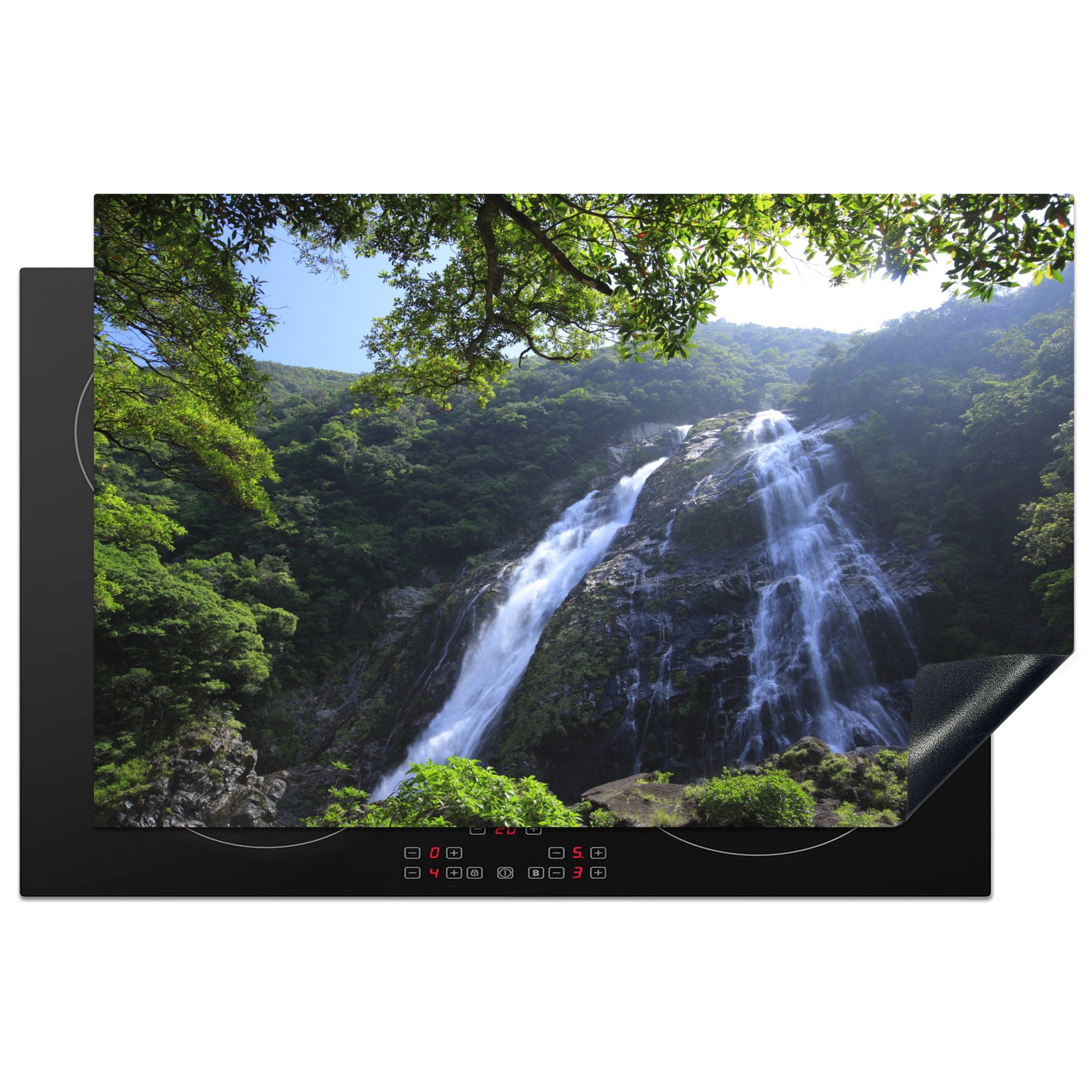 MuchoWow Herdblende-/Abdeckplatte Ookawa-no-taki-Wasserfall auf der japanischen Insel Yakushima, Vinyl, (1 tlg), 81x52 cm, Induktionskochfeld Schutz für die küche, Ceranfeldabdeckung