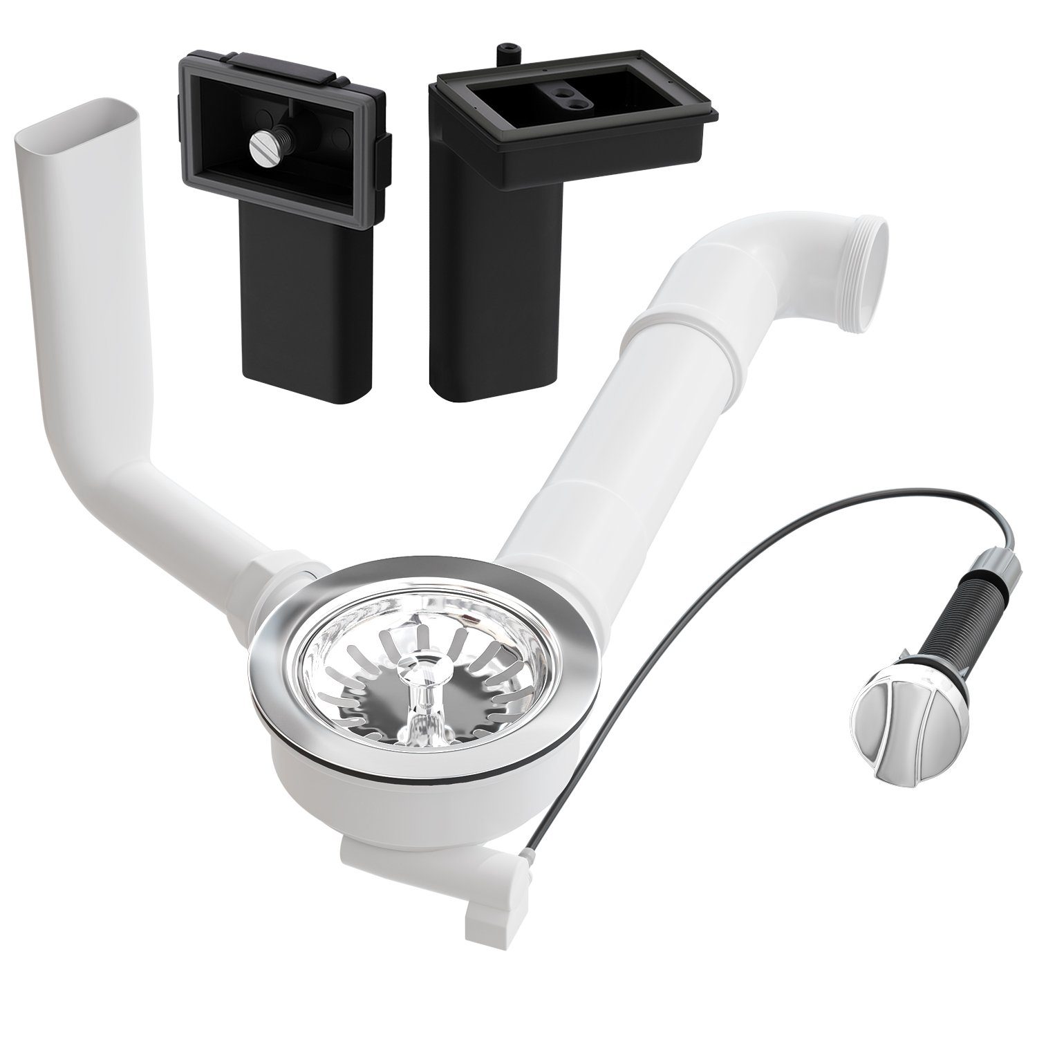 AQUADE Siebventil Siebkorbventil Ø114mm mit Excenterventil, Drehbetätigung, Raumschaffer und 2x Überläufen