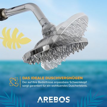 Arebos Solardusche 40 L, Premium, silber, mit Bodenplatte (Stück, Bodenplatte Anthrazit)