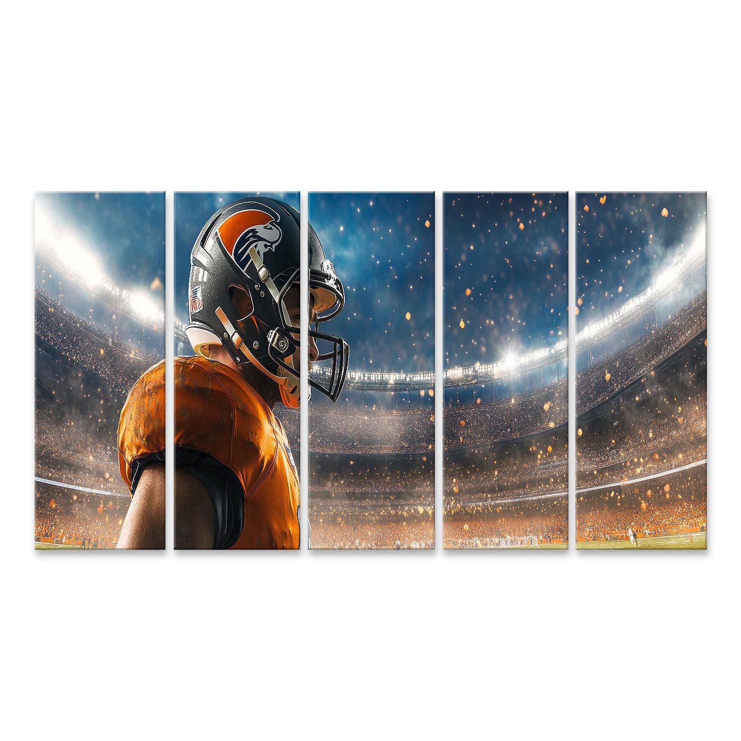islandburner Leinwandbild, Footballspieler im Stadion bei Nacht