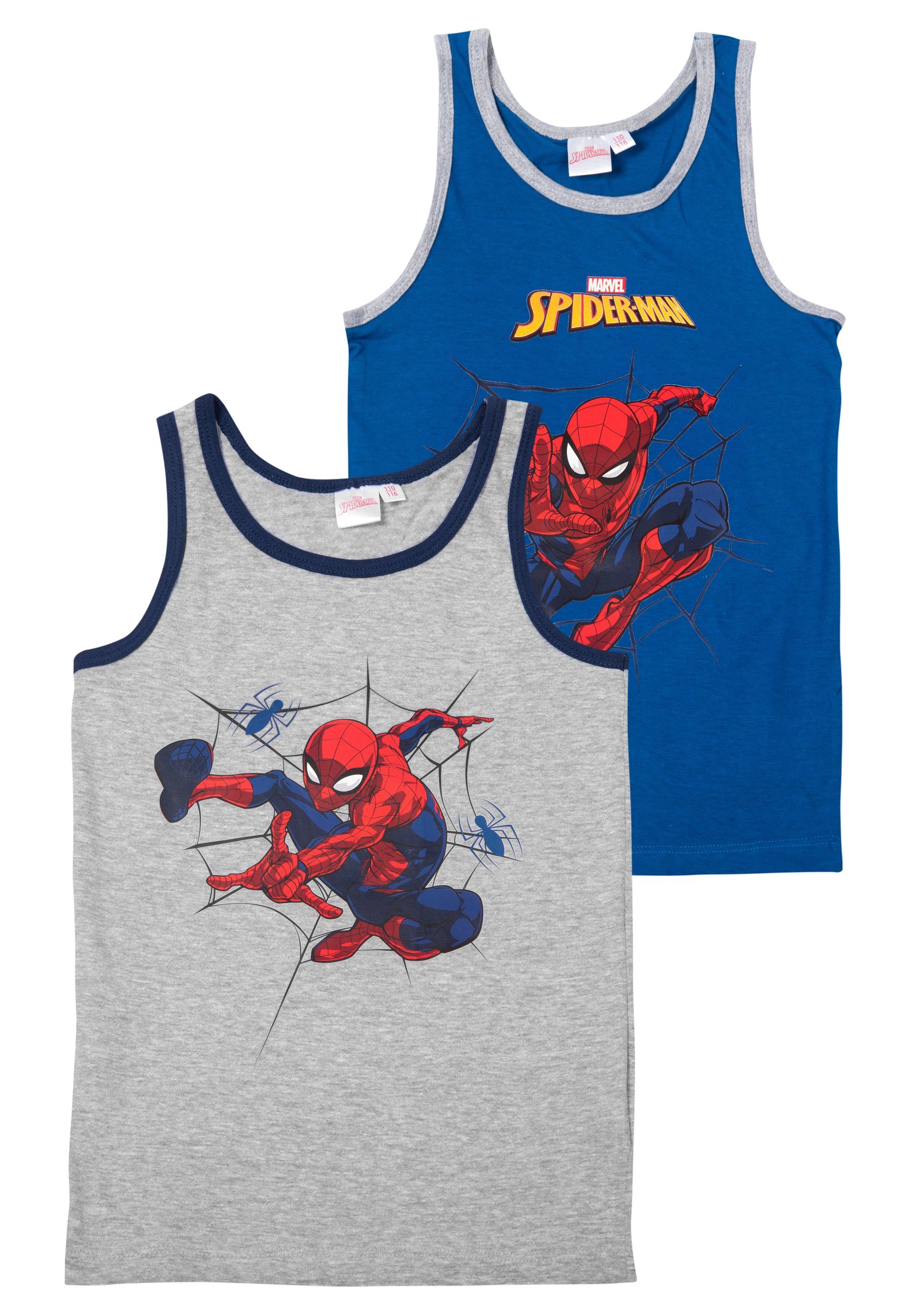 United Labels® Unterhemd Marvel Spider-Man Unterhemd für Jungen Tank Top Grau/Blau (2er Pack)
