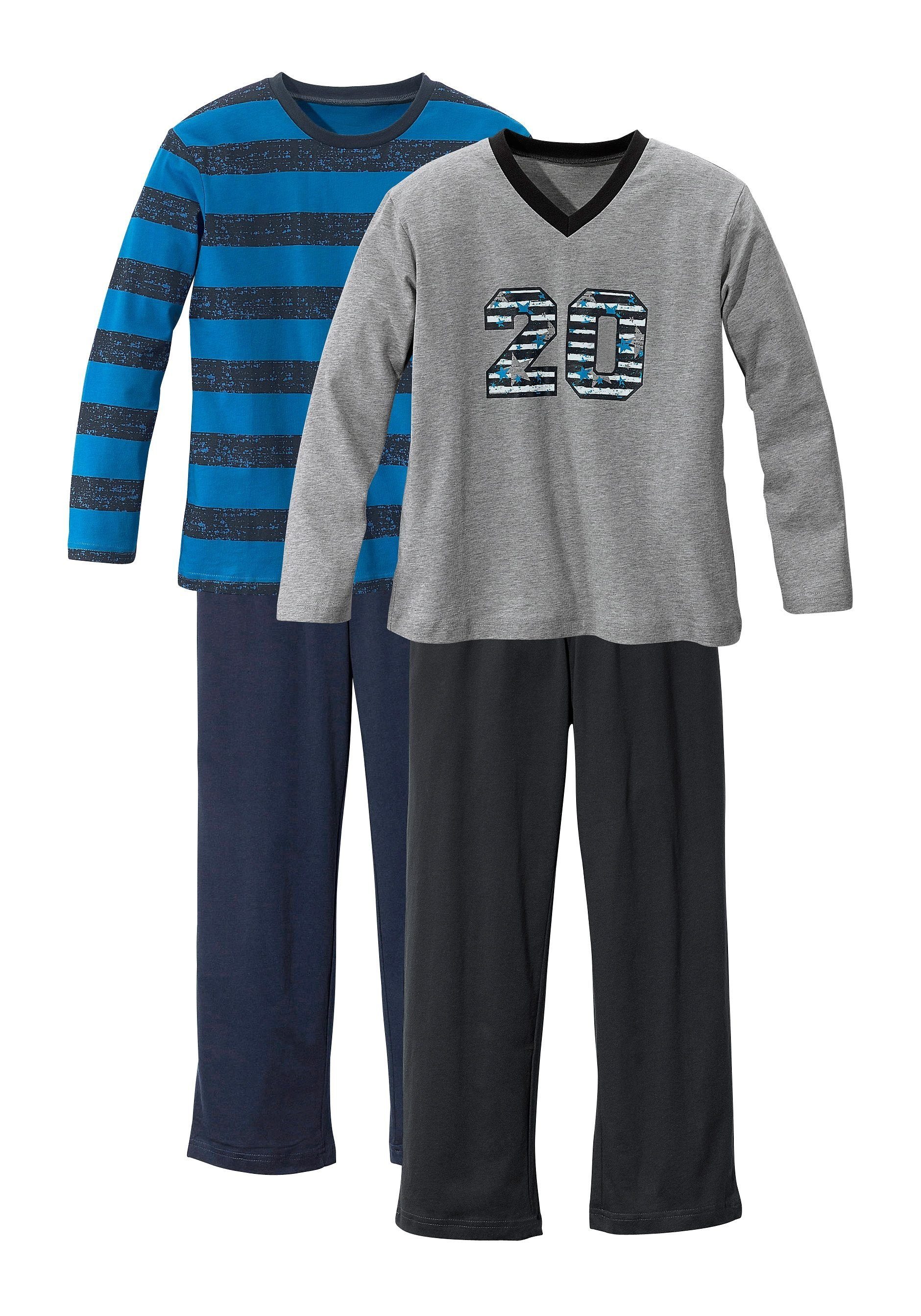 AUTHENTIC LE JOGGER Pyjama (4 tlg., 2 Stück) mit lässigem Druck und gedruckten Streifen