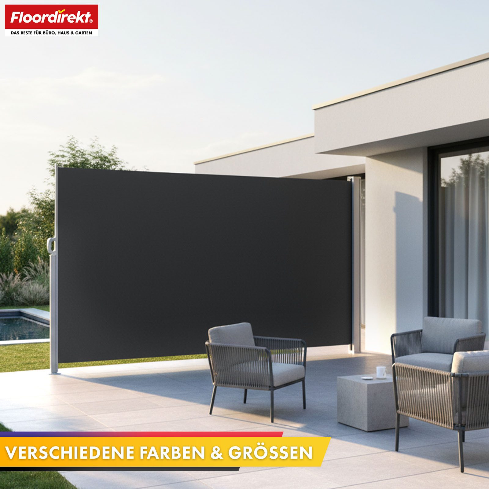 Floordirekt Seitenmarkise aus Aluminium Sichtschutz & Sonnenschutz für Balkon, Terrasse & Garten (140x300 cm) UV-beständig, hohe Stabilität, witterungsbeständig – Bild 4 von 5