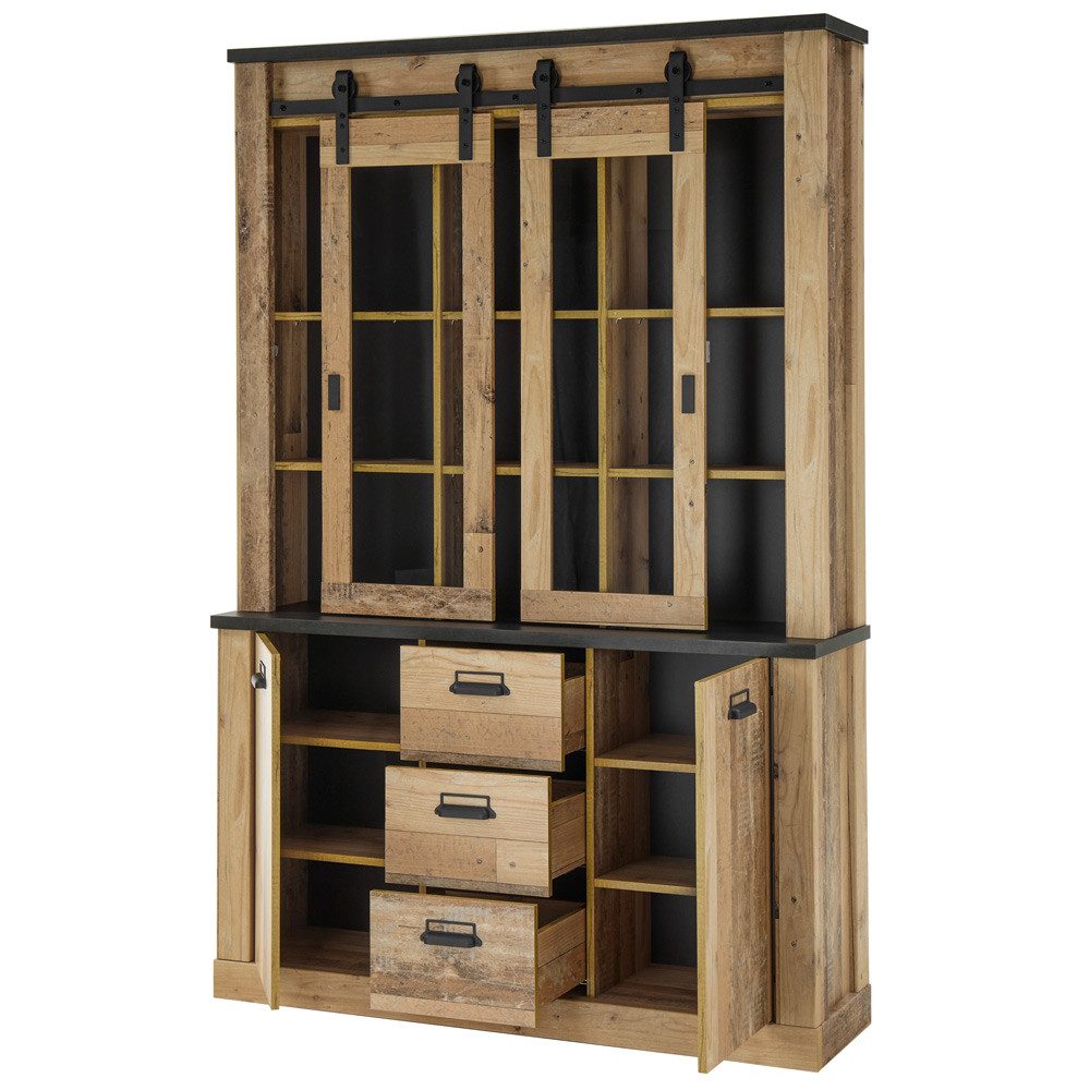 Lomadox Buffet SHELTON-61 schrank in Old Style hell Nb. mit anthrazit, B/H/T: ca. 133/201/38 cm