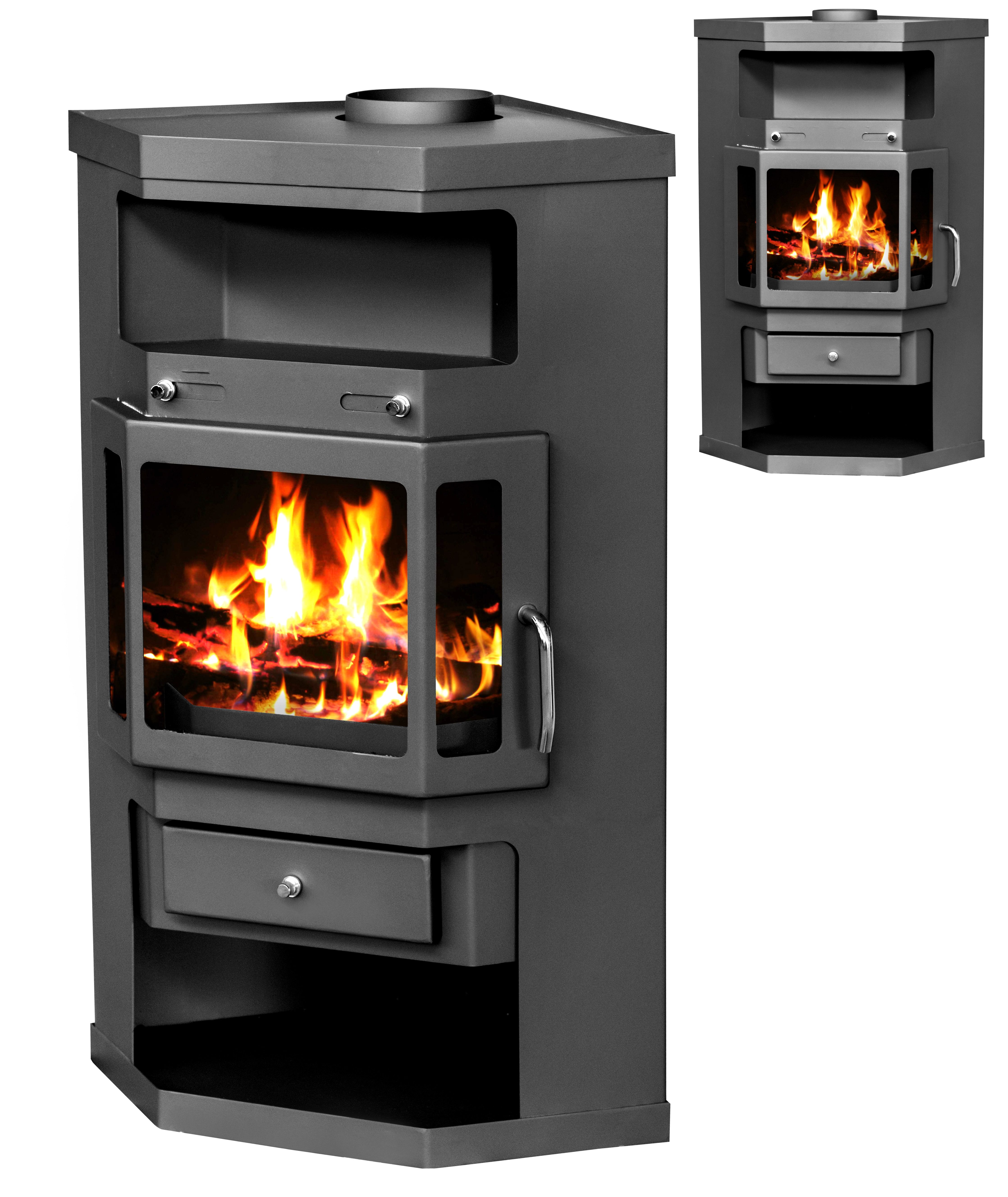 Apex Kaminofen Panorama Kaminofen 9kW Holzofen 3 Scheiben 3 seitig Heizofen 56320, (1-tlg)