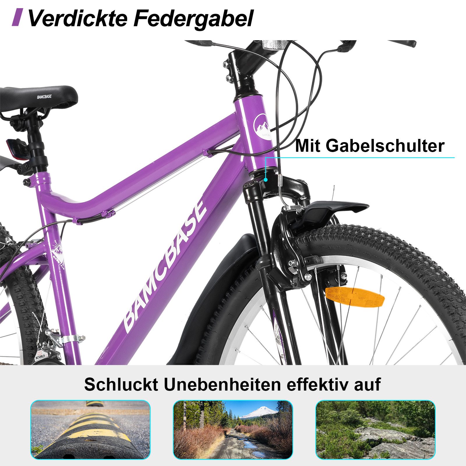 HILAND Mountainbike 26 Zoll Damen bike, robust und langlebig, Studenten-Pendlerrad, Mit 18-Gang, Doppel-V-Bremsen, Schutzblechen, für Frauen konzipiert