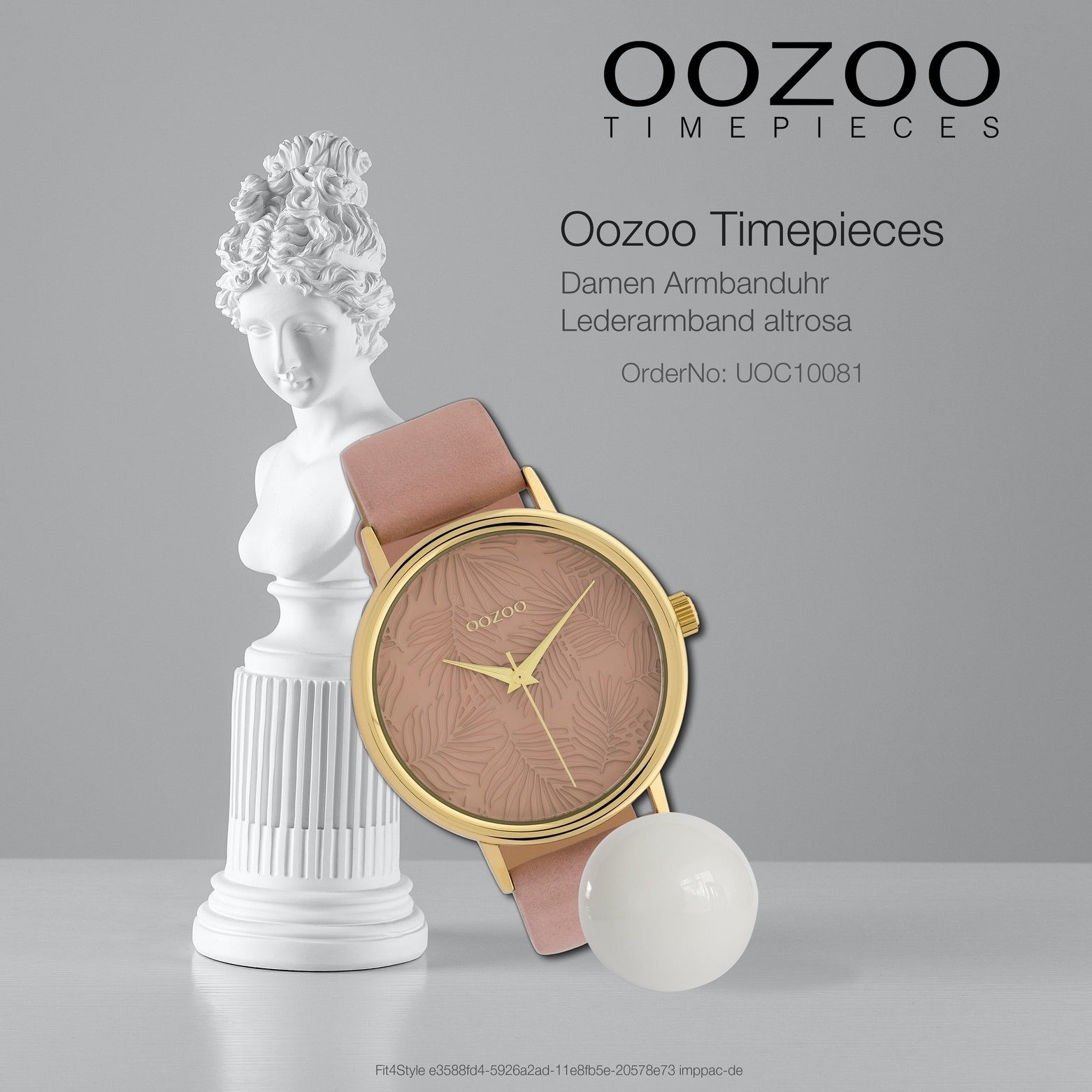 42mm) Armbanduhr, Lederarmband, Damen OOZOO Fashion-Style groß (ca. Oozoo rund, Damenuhr Quarzuhr