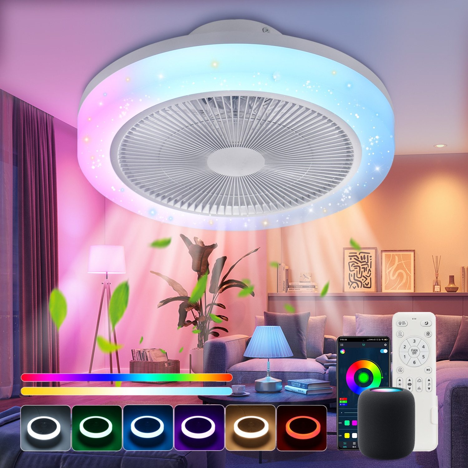 WILGOON Deckenleuchte Deckenventilator mit Beleuchtung, Music günstig online kaufen