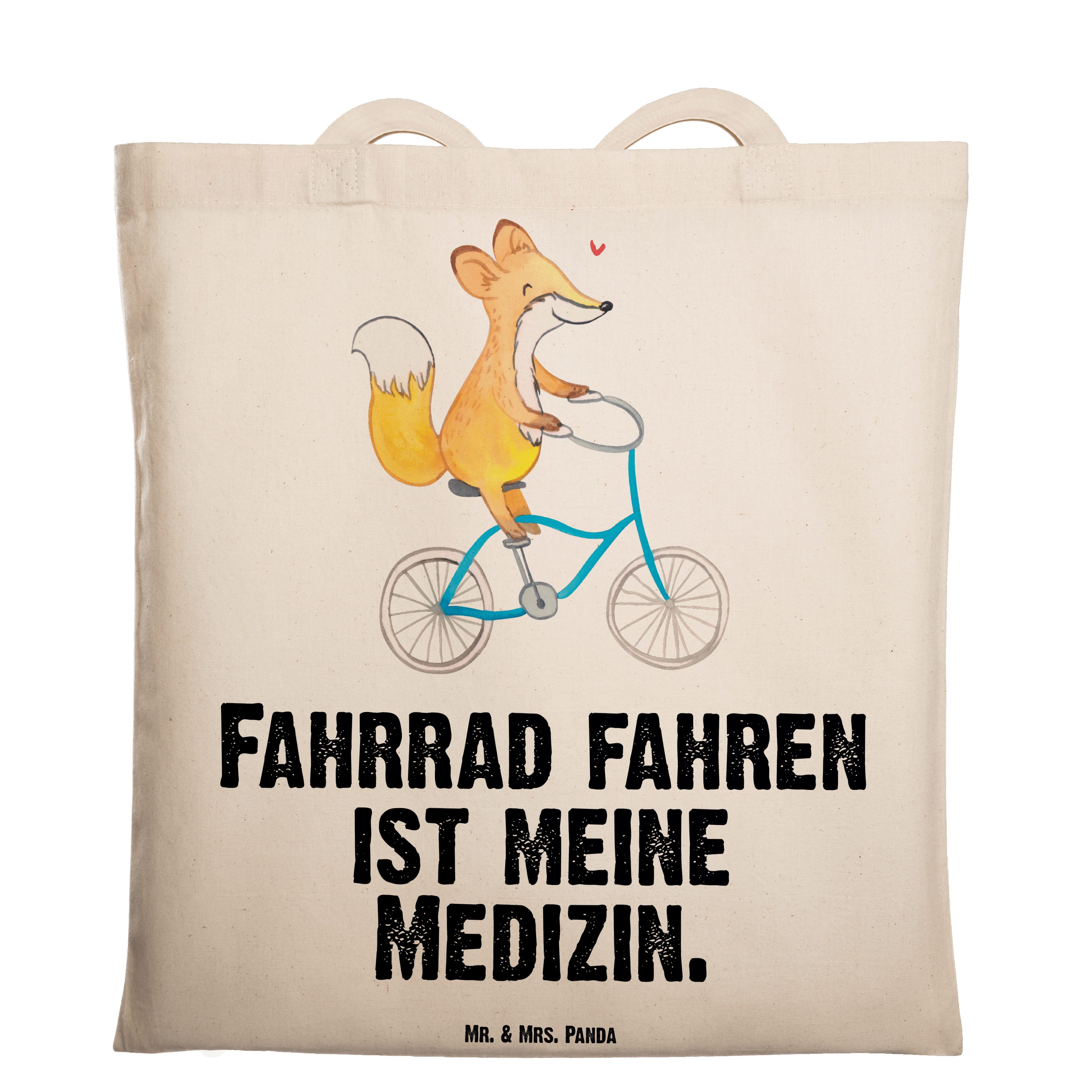 Mr. & Mrs. Panda Tragetasche Fuchs Fahrrad fahren Medizin - Transparent - Geschenk, Einkaufstasche (1-tlg)