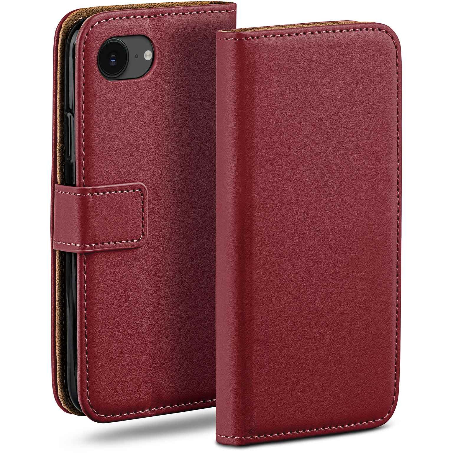 moex Handyhülle für iPhone 16e Hülle Klappbar Book Case Weinrot 6,1 Zoll, Klapphülle Kartenfach Flip Cover Handytasche Leder Optik Schutzhülle
