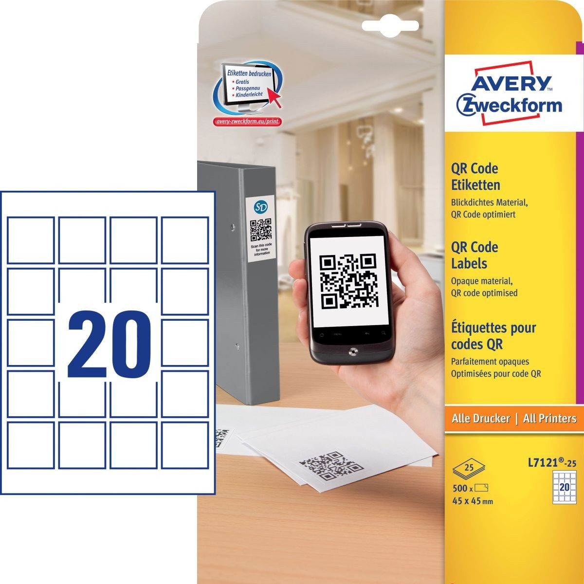 Avery Zweckform Etiketten QR-Etiketten 45x45mm VE=500 Stück weiß blickdicht