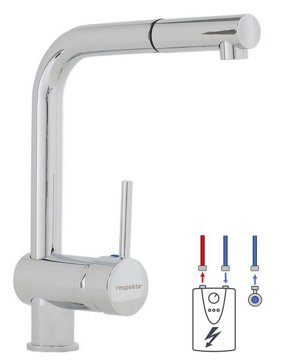 RESPEKTA Küchenarmatur Niederdruck ausziehbare Schlauchbrause Chrom Tantum
