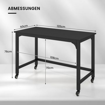 COSTWAY Schreibtisch, mit 4 Rollen & stabilem Metallrahmen, 120 x 60 x 75cm