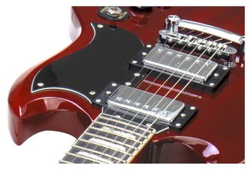 Rocktile E-Gitarre Pro S-Red elektrische Gitarre Cherry, Double Cut, Rosenholz Griffbrett - Lindenholz Korpus