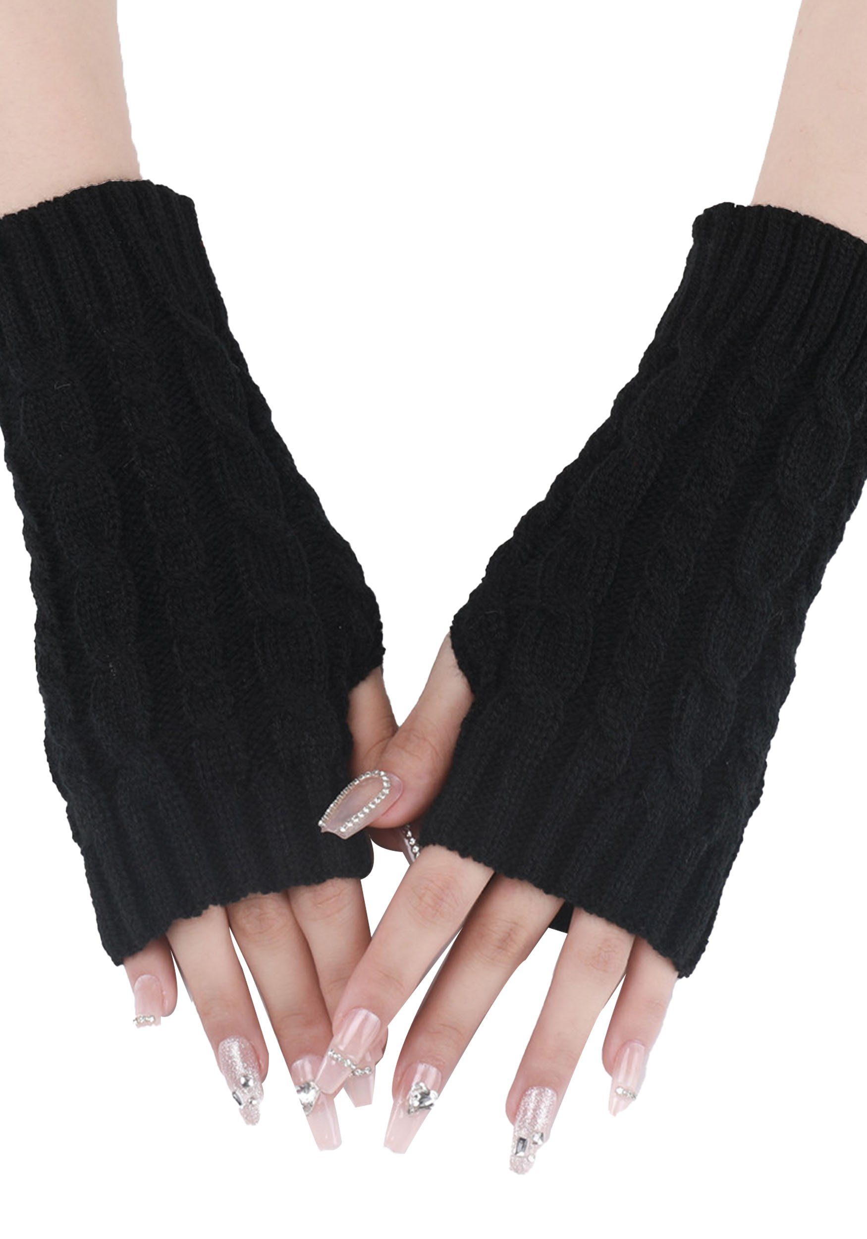 Preisnachlass MAGICSHE Strickhandschuhe 2 Paar Gestrickte Schwarz Fingerlose Jacquard Handschuhe
