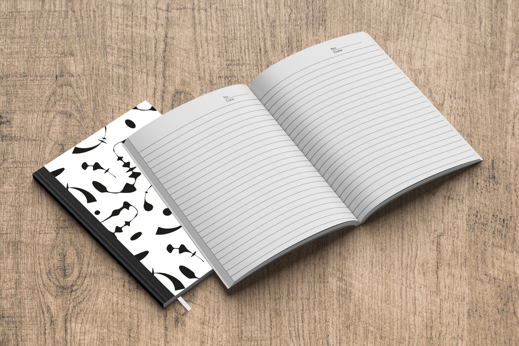 Schwarz Merkzettel, Linienkunst - Notizheft, Muster, Haushaltsbuch Tagebuch, A5, und Journal, Notizbuch - Abstrakt Weiß - MuchoWow 98 Seiten,
